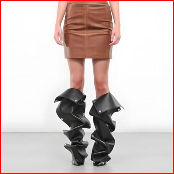 Slouchy Knee High Boots with Stiletto Heels, Fold-Over Wide Calf Design - Picture 5 of 7